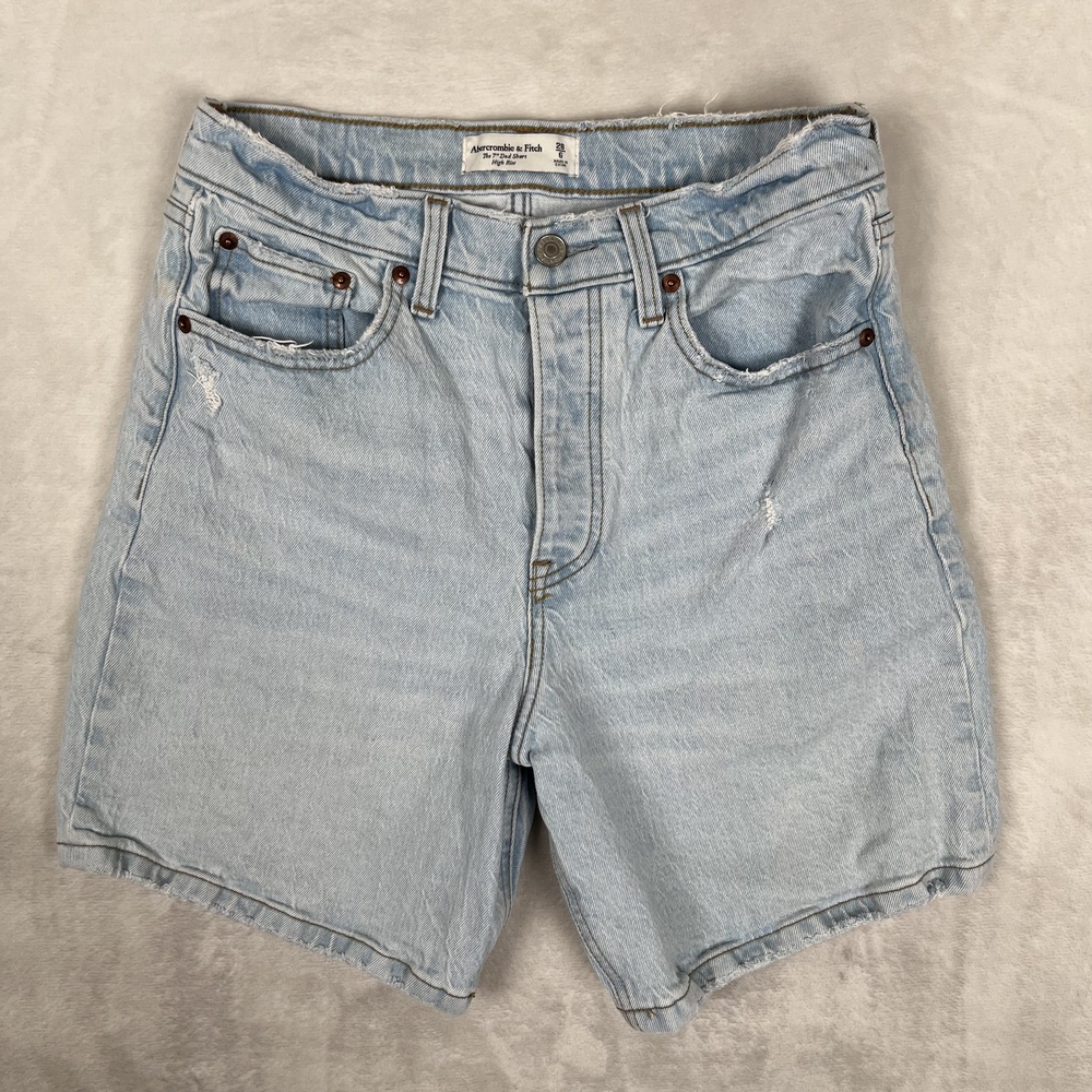 Abercrombie & Fitch Shorts Womens 6 28 Blue Mom High Rise 7" Dad Short Denim